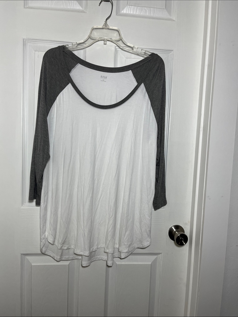 a.n.a White Body with Dark Gray Raglan 3/4 Sleeve Tee